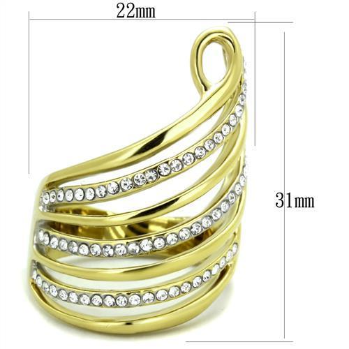 TK1909 - Two-Tone IP Gold (Ion Plating) Stainless Steel Ring with Top Grade Crystal in Clear-1