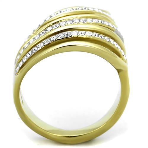 TK1909 - Two-Tone IP Gold (Ion Plating) Stainless Steel Ring with Top Grade Crystal in Clear-2