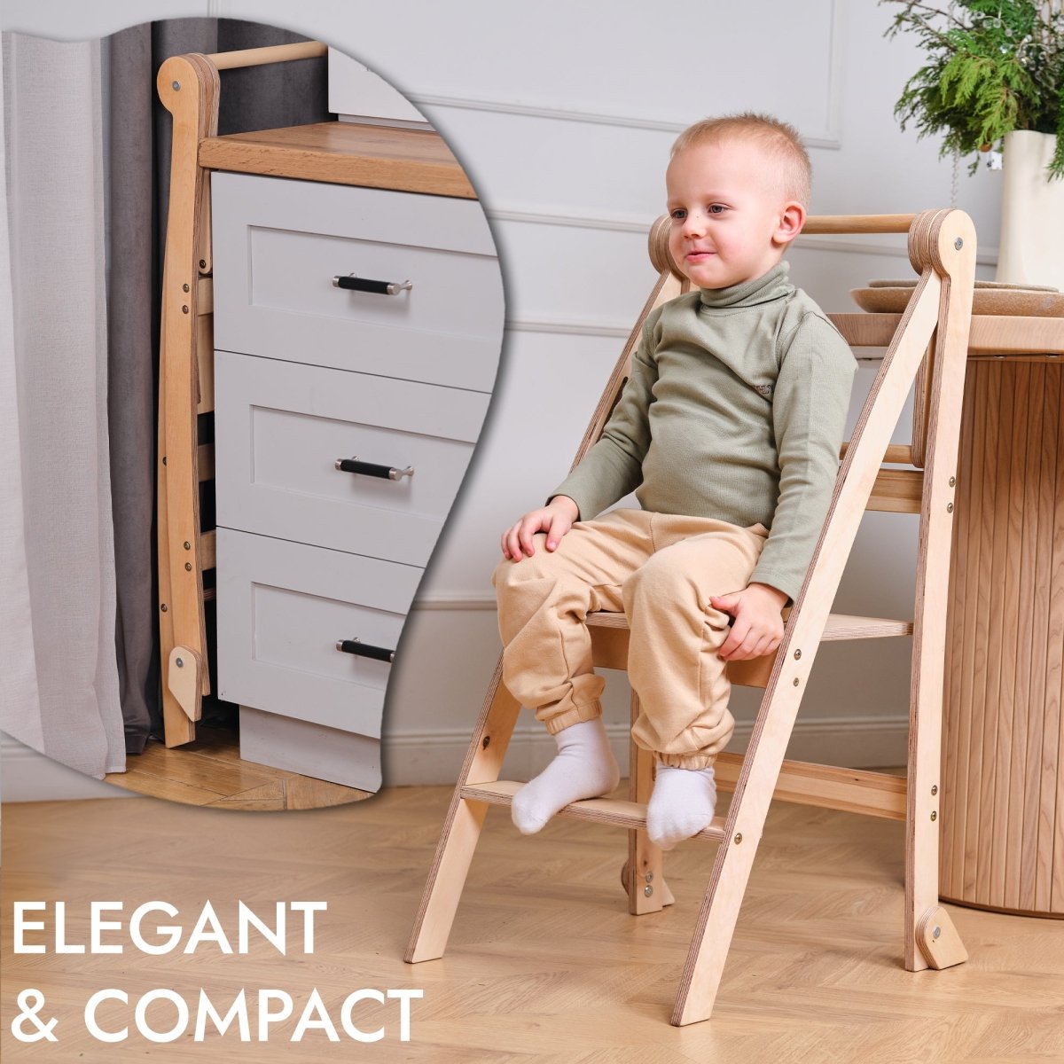Learning Tower: Foldable Step Stool for Toddlers - Beige-2