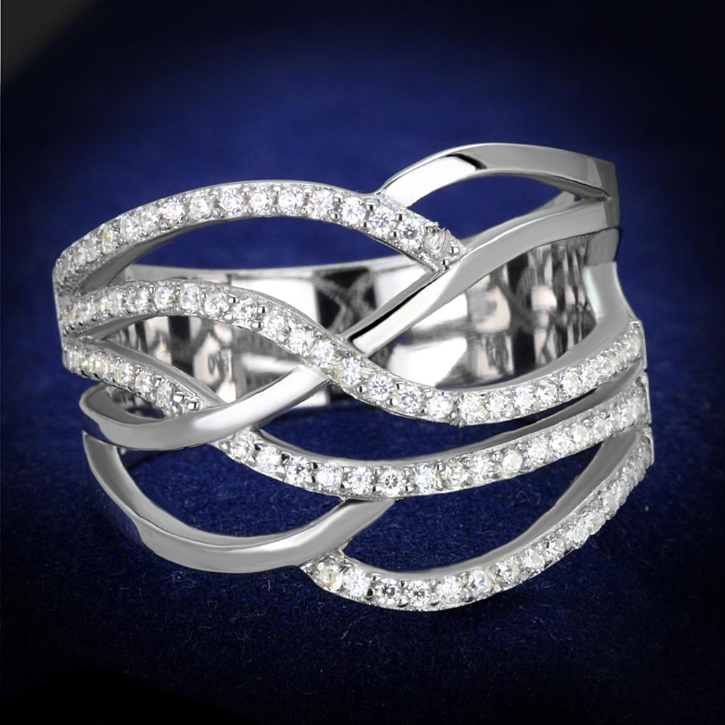 TS357 - Rhodium 925 Sterling Silver Ring with AAA Grade CZ in Clear-0