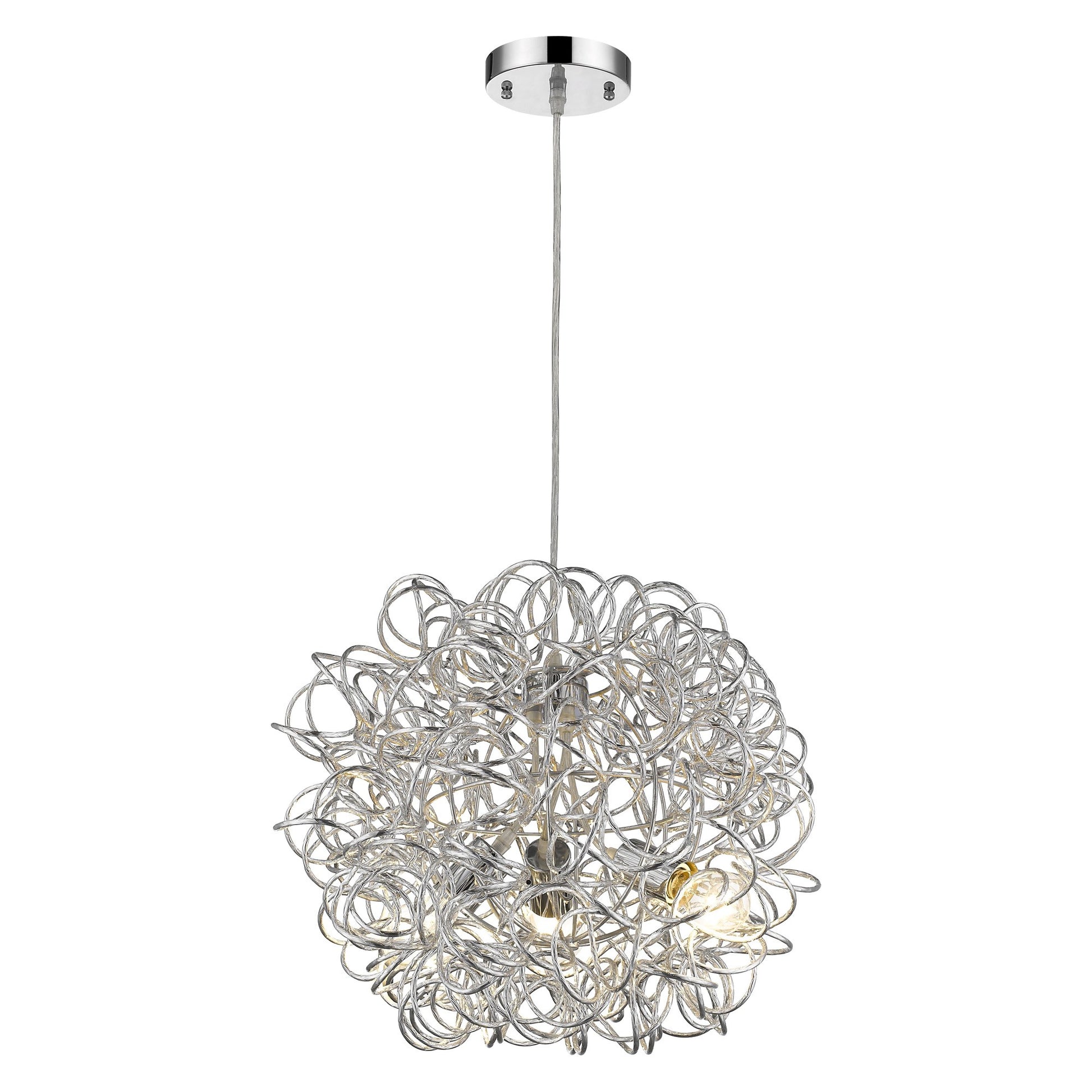 Mingle 3-Light Polished Chrome Pendant With Faceted Chrome Aluminum Wire Shade-2
