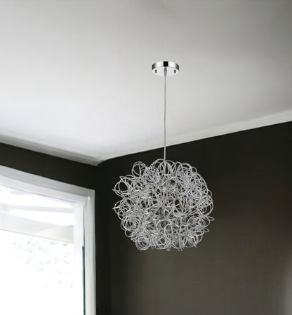 Mingle 3-Light Polished Chrome Pendant With Faceted Chrome Aluminum Wire Shade-1