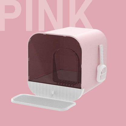 Enclosed And Splash-Proof Cat Litter Box With Drawer Design-3