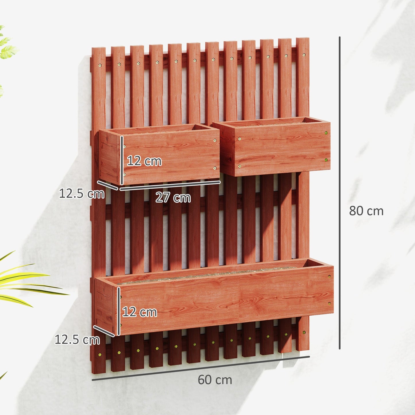 Wall-mounted Wooden Garden Planters with Trellis, Drainage Holes and 3 Planter Boxes for Patio, Brown-2