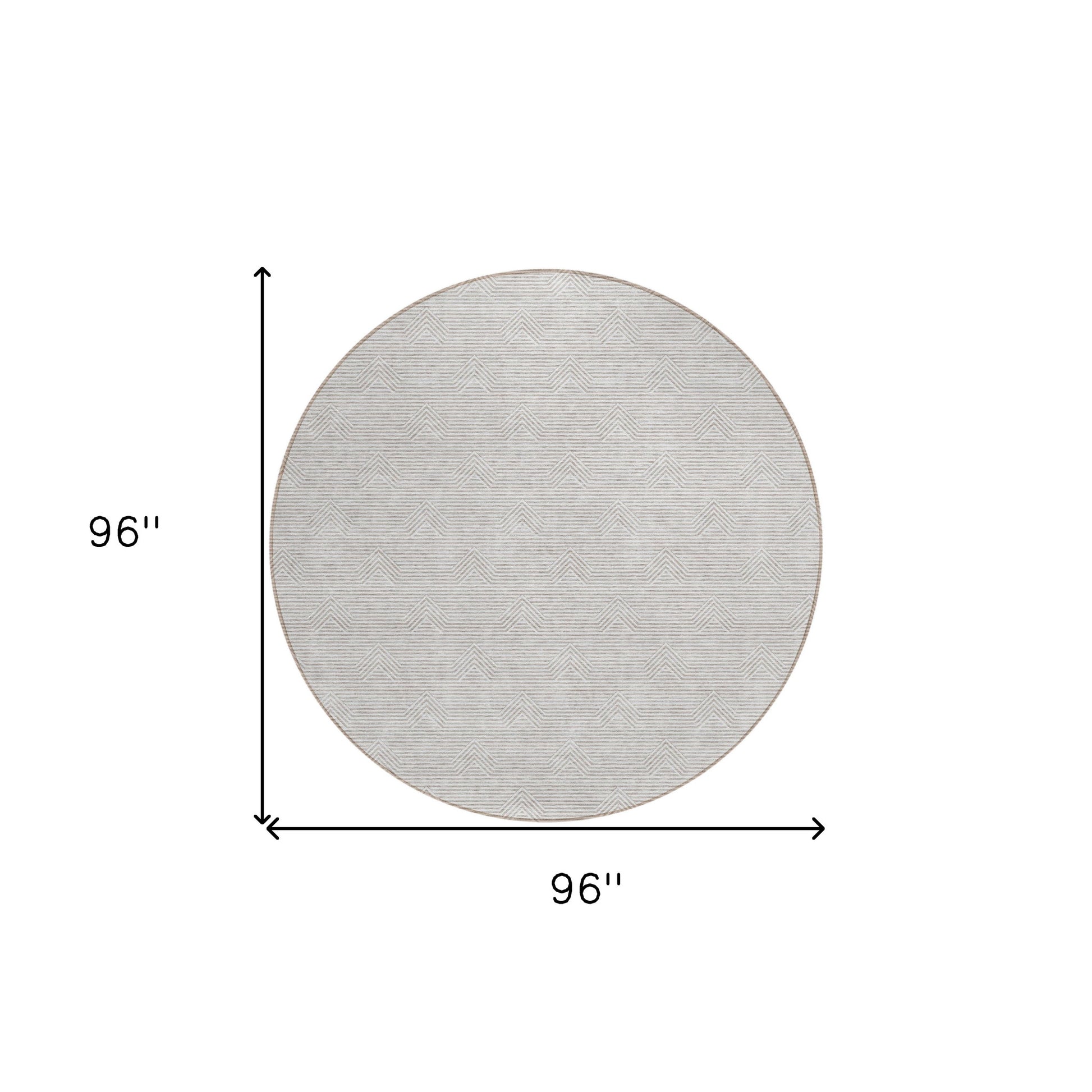 8' Taupe And Ivory Round Geometric Washable Indoor Outdoor Area Rug-2
