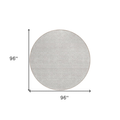8' Taupe And Ivory Round Geometric Washable Indoor Outdoor Area Rug-2