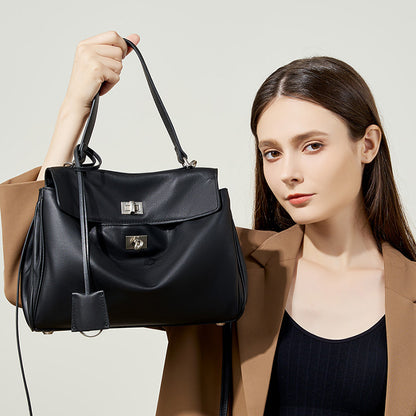 Tote Bag Large Capacity Smooth Calfskin Shoulder Hand Bag With Lock Commuter Armpit Bag