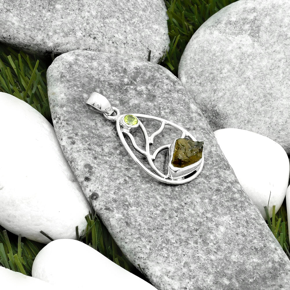 Rare Kornerupine Rough & Peridot Pendant P-1572 SDP115750-1