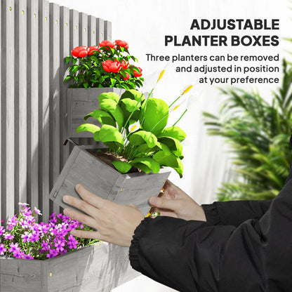 Wall-mounted Wooden Garden Planters with Trellis, Drainage Holes and 3 Planter Boxes for Patio, Grey-4