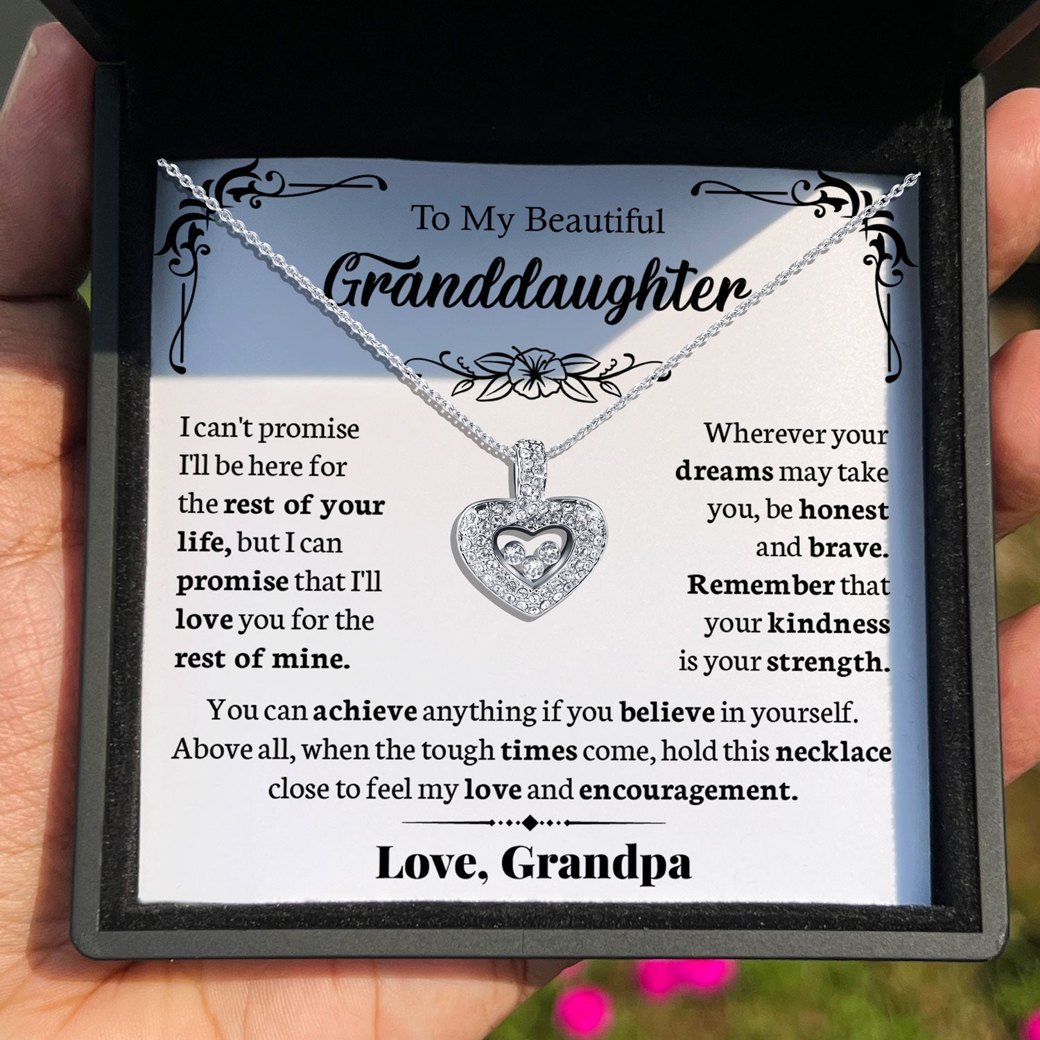 To My Beautiful Granddaughter - Be Honest & Brave - Tryndi Floating Heart Necklace-4