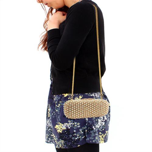 LO2377 - Gold White Metal Clutch with Top Grade Crystal  in Multi Color-4